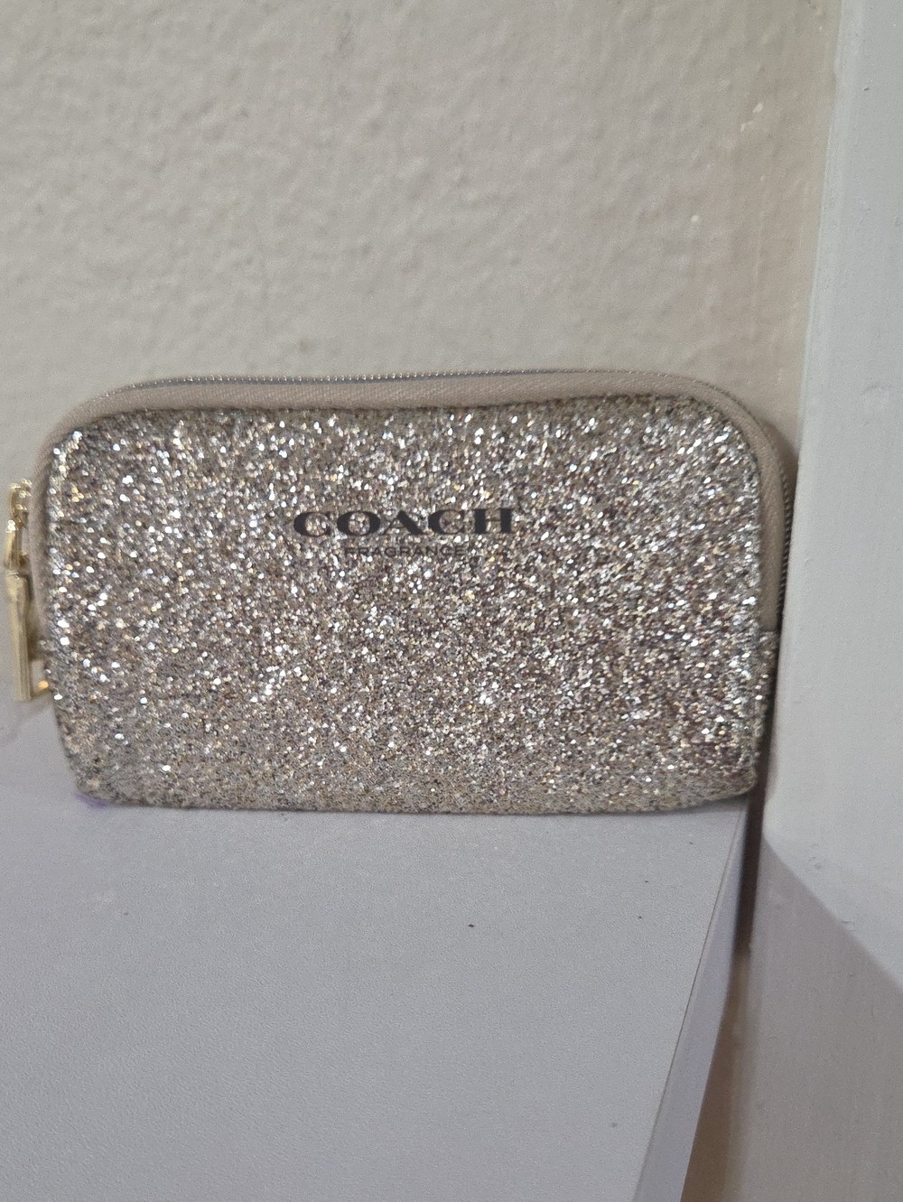 Coach Glitter Zip Cosmetic Pouch in Sparkling Gold